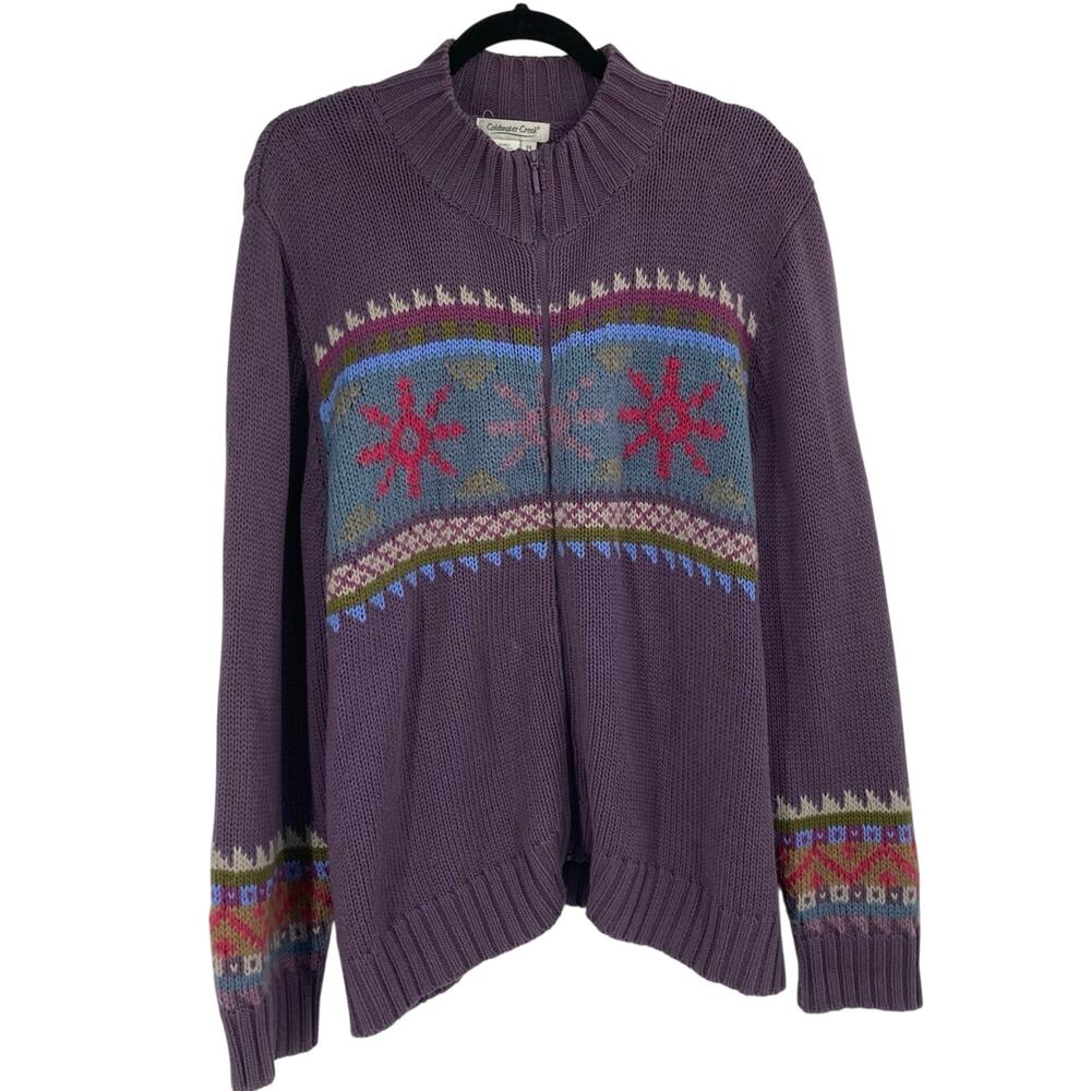 Coldwater Creek Mohair Wool Nordic Fisherman Purple Country Sweater Jacket 3X